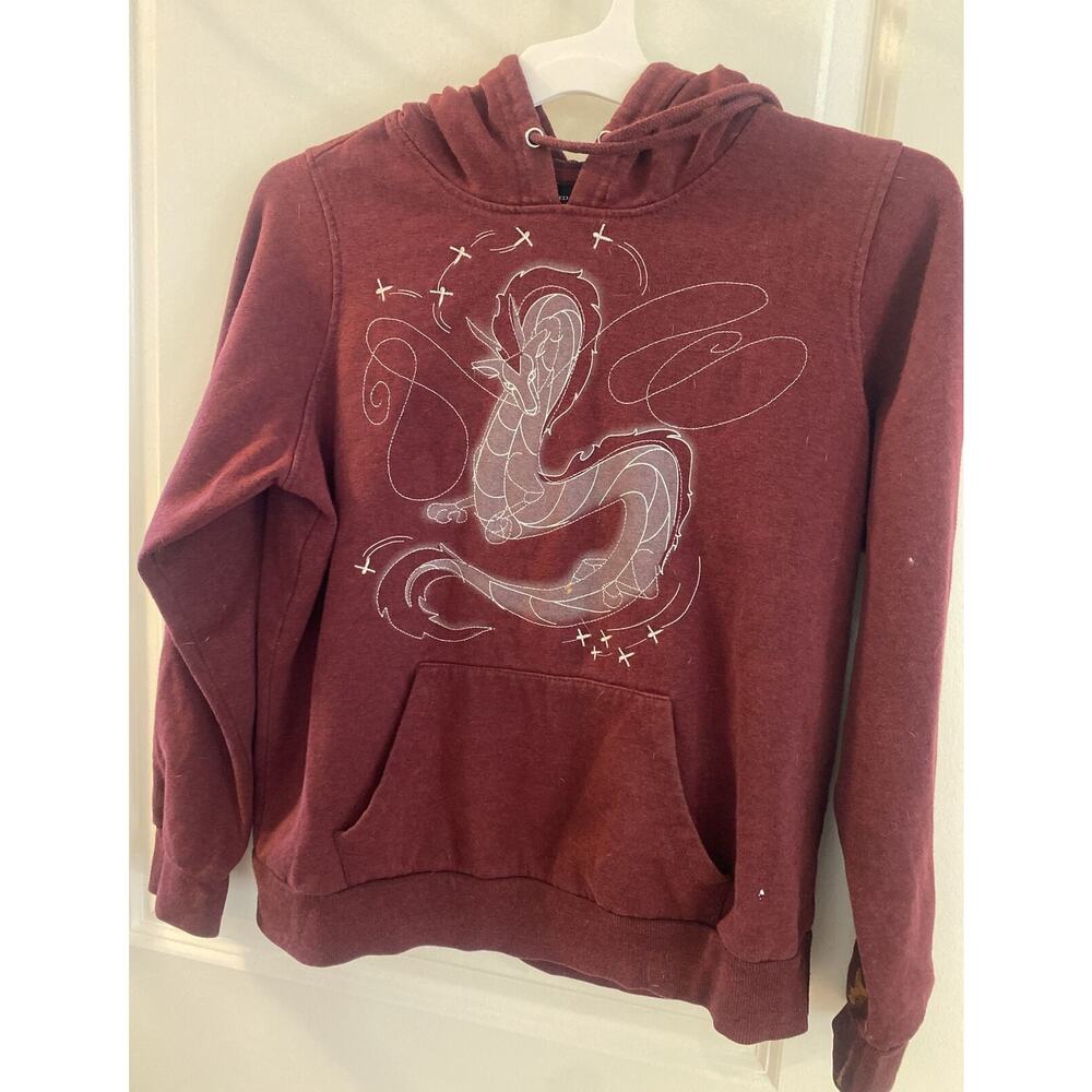 VTG Y2K HoodieSpirited Away Haku Burgundy Women's M Anime Cartoon Embroidery